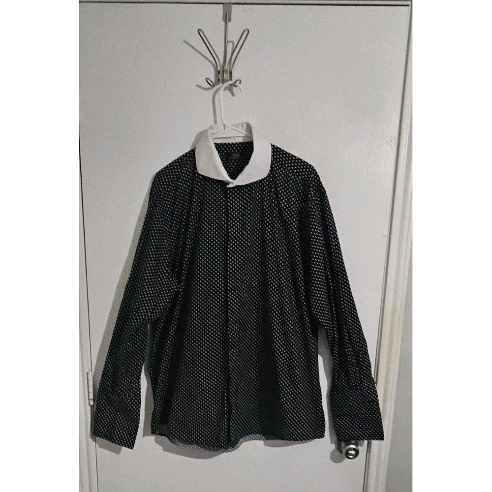 Steven Land Shirt Men's 17.5 French Accent Cuffs Black‎ And White Dressy Preppy